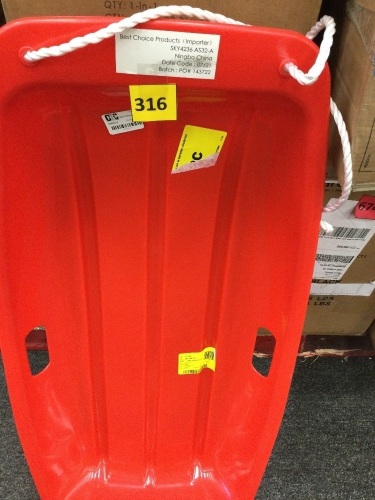 Kids Outdoor Plastic Toboggan Snow Sled Board w/ Pull Rope, Handles - 35in - Lot 316
