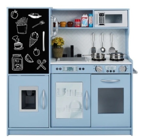 Pretend Play Kitchen Wooden Toy Set for Kids with 11 Accessories, Blue - Lot 148
