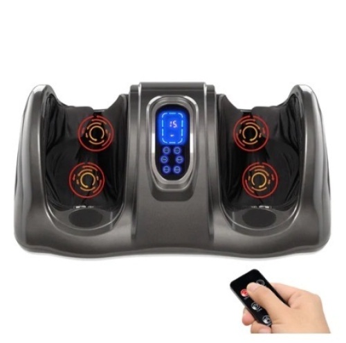 Therapeutic Foot Massager w/ High Intensity Rollers, Remote & 3 Modes, Gray - Lot 159