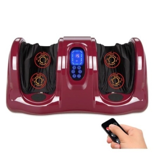 Therapeutic Foot Massager w/ High Intensity Rollers, Remote & 3 Modes, Burgundy - Lot 160