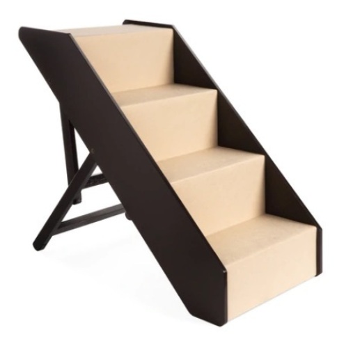 Non-Slip Wide Wooden Carpeted Pet 4 Step Stairs, Foldable & Adjustable - Lot 171