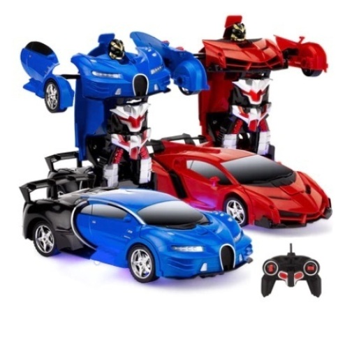 Set of 2 1/18 Scale RC Remote Control Transforming Robot Car Toys, Red & Blue - Lot 176