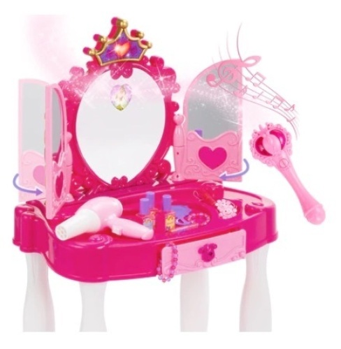 Kids Princess Vanity Mirror w/ AUX Cable, Wand, Hairdryer & Accessories, Pink - Lot 179