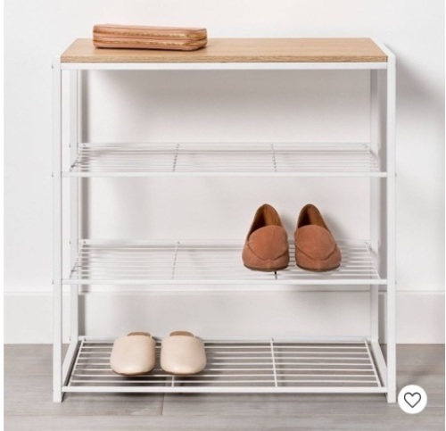 Threshold 4 Tier Shoe Rack White Metal with Natural Wood - Lot 189