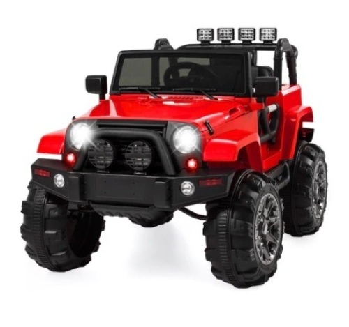 12V Kids Ride-On Truck Car Toy w/ 3 Speeds, LED, Remote & Bluetooth, Red - Lot 191