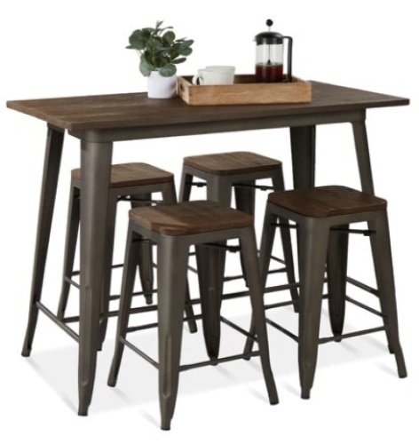 5-Piece Counter Height Dining Set w/ 4 Backless Stools, 330lb Capacity - Lot 195