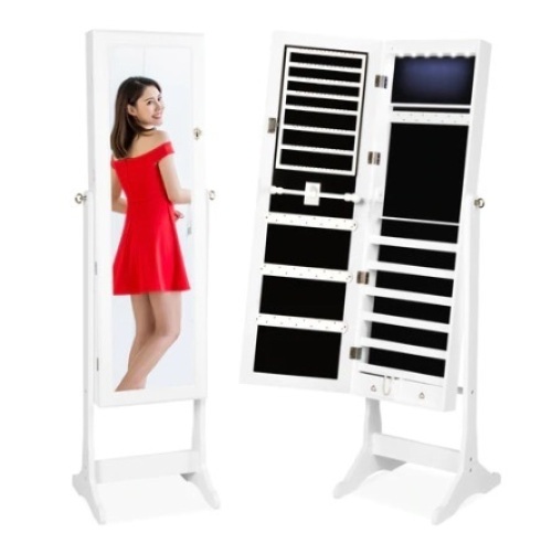 6-Tier Standing Jewelry Mirror Armoire w/ LED Lights, White - Lot 401