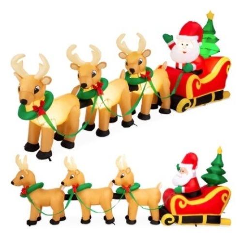 Lighted Inflatable Santa Claus & Reindeer Christmas Decoration, 9ft - Lot 408