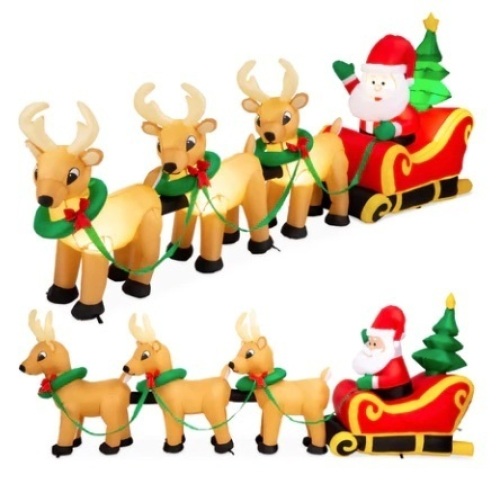 Lighted Inflatable Santa Claus & Reindeer Christmas Decoration, 9ft - Lot 414
