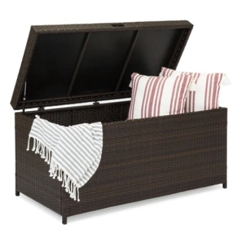 Indoor Outdoor Wicker Storage Box w/ Steel Frame, Lift-Up Top, 136 Gal - Lot 419