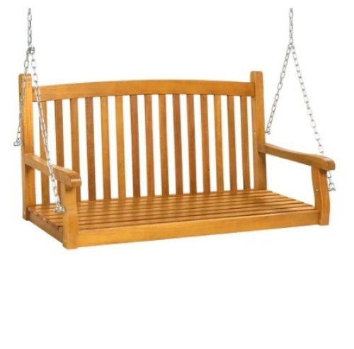 Wooden Curved Back Hanging Porch Swing Bench w/ Mounting Chains, Brown, 48in - Lot 420