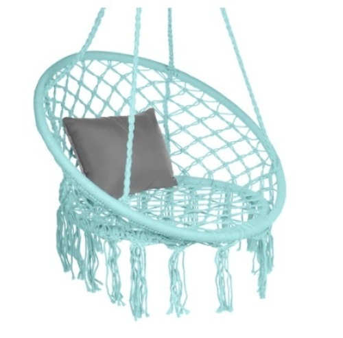 Cotton Macrame Hammock Hanging Chair Swing, Handwoven w/ Backrest, Teal - Lot 423