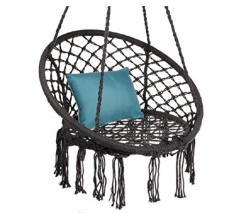 Cotton Macramé Hammock Hanging Chair Swing w/Backrest, Black - Lot 424