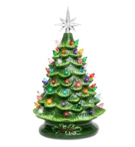 15in Pre-Lit Hand-Painted Ceramic Tabletop Christmas Tree w/ 64 Lights - Lot 425