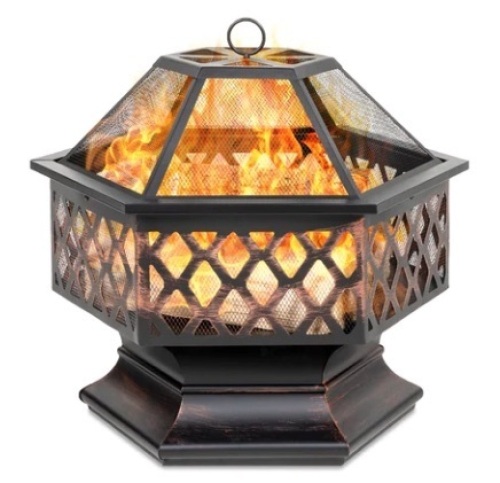 Hex-Shaped Outdoor Fire Pit, (Missing Lid), 24in - Lot 436