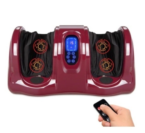 Therapeutic Foot Massager w/ High Intensity Rollers, Remote & 3 Modes, Burgundy - Lot 440