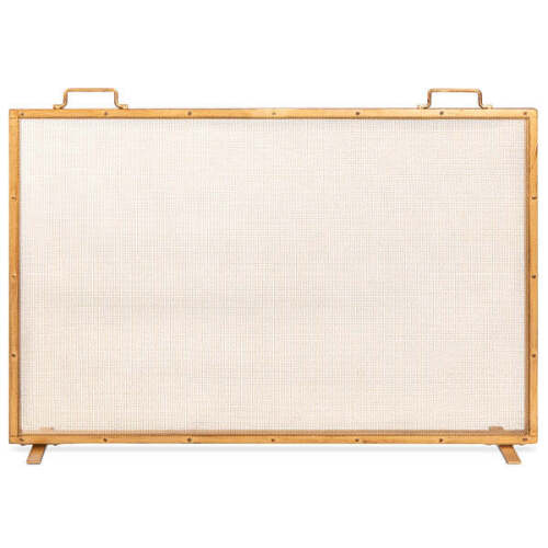 Single Panel Handcrafted Steel Mesh Fireplace Screen w/ Handles - 38x27in - Lot 581