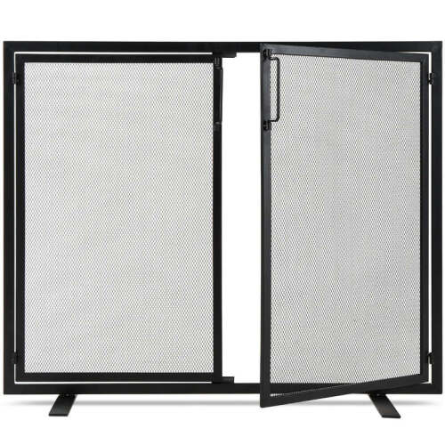 2-Door Wrought Iron Fireplace Screen w/ Magnetic Doors - 38.5x41in - Lot 2999