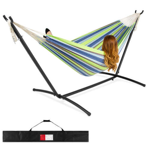2-Person Brazilian-Style Double Hammock w/ Carrying Bag and Steel Stand - Lot 3061