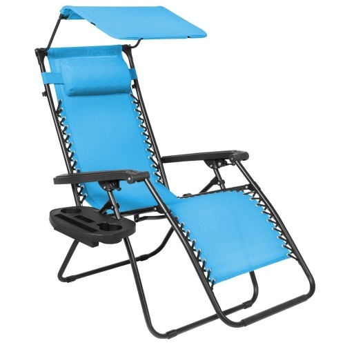 Folding Zero Gravity Recliner Patio Lounge Chair w/ Canopy, Side Tray - Lot 3248