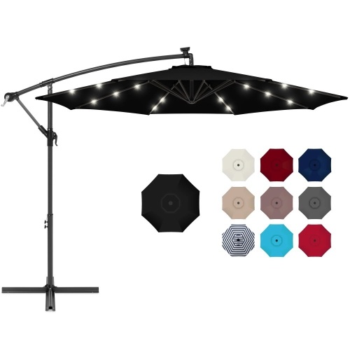 Solar LED Offset Hanging Patio Umbrella w/ Crank Tilt Adjustment - 10ft - Lot 3681