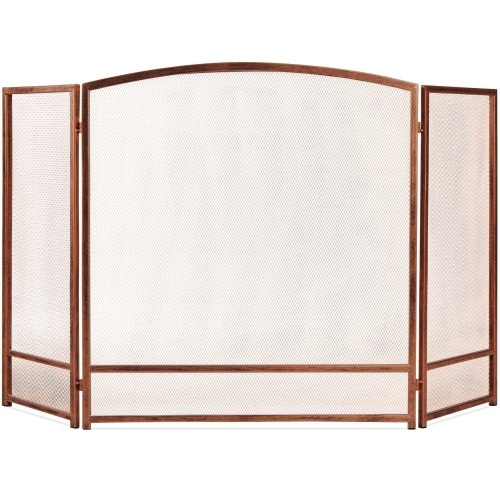 3-Panel Simple Steel Mesh Fireplace Screen w/ Rustic Worn Finish - 47x29in - Lot 3256