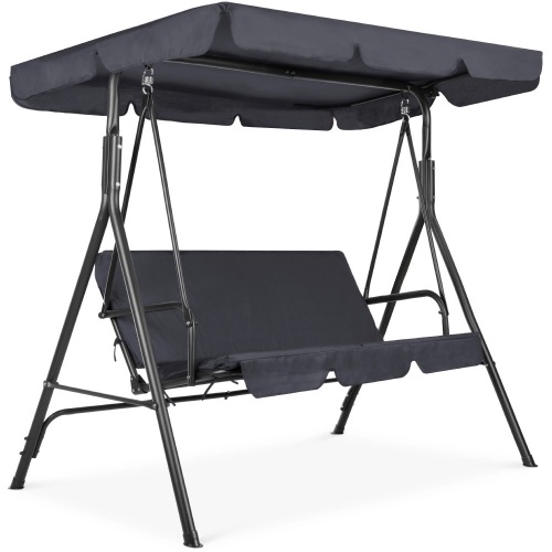 3-Person Outdoor Canopy Swing Glider Furniture w/ Cushions, Steel Frame - Lot 3691