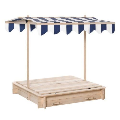 Outsunny Wooden Kids Sandbox w/ Cover Adjustable Canopy Convertible Bench Seat Bottom Liner - Lot 67
