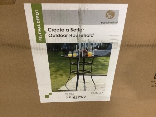 Outdoor Bistro Bar Height Table w/ Metal Frame, Square Tempered Glass Top - Lot 499