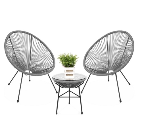 3-Piece All-Weather Patio Acapulco Bistro Set w/ Rope, Glass Top Table  - Lot 552