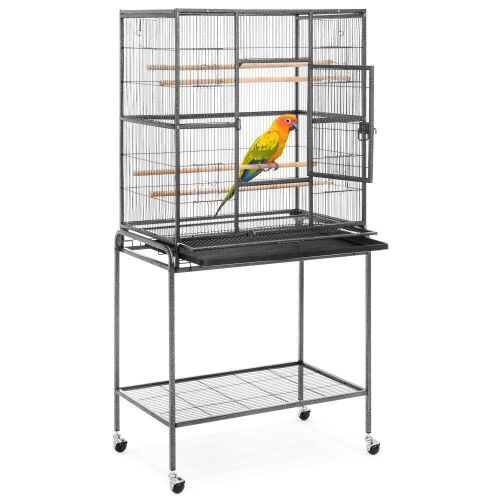  53in Portable Iron Pet Parrot Bird Cage w/Rolling Stand, 2 Wooden Perches, 4 Feeding Bowls & Doors - Lot 559