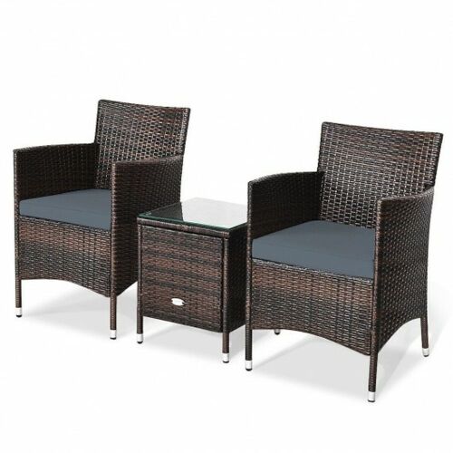  3 Piece Outdoor Rattan Wicker Furniture Set-Gray - Lot 212