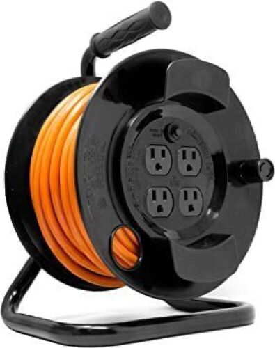WEN PC5043R 50 ft. 14-Gauge Heavy-Duty SJTW Outdoor 14/3 Extension Cord Reel with NEMA 5-15R Light-Up Power Outlet,Black - Lot 275