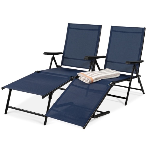 Set of 2 Outdoor Patio Chaise Recliner Lounge Chairs w/ Rust-Resistant Frame  - Lot 666