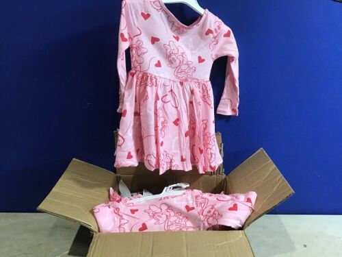 Case of (9) Toddler Girls' Minnie Mouse Valentine's Day Long Sleeve Knit Dress. Size: 18M - Lot 1071