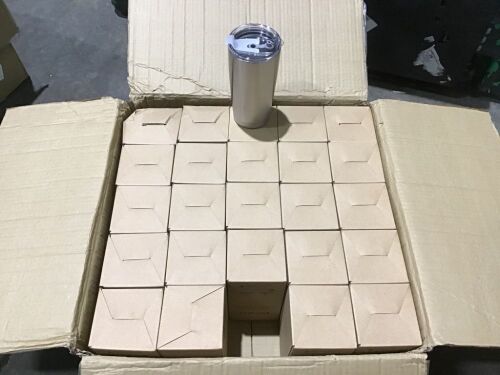 Case of (25) Stainless Steel Tumbler Double Wall Vacuum with Lid Tumblers. - Lot 1061