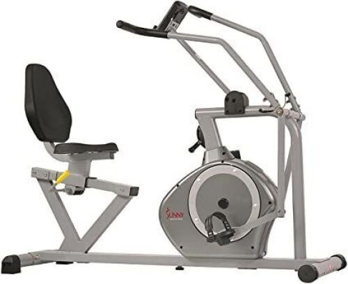 Sunny Health & Fitness Magnetic Recumbent Exercise Bike, 350lb High Weight Capacity, Cross Training, Arm Exercisers, Monitor, Pulse Rate Monitoring - Lot 27