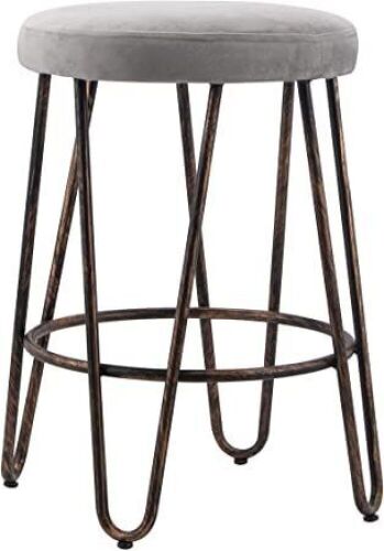 CANDIKO Gray Round Makeup Vanity Chair Velvet Upholstered Metal Stool - Lot 539