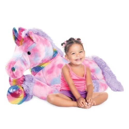 Kids Extra Large Life-Size Plush Rainbow Unicorn Stuffed Animal w/ Soft Fur, Tie-Dye - Lot 297