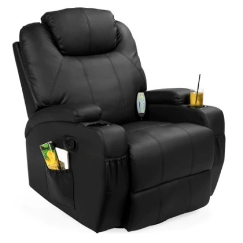 Faux Leather Swivel Glider Massage Recliner Chair w/ Remote Control & 5 Modes, Black - Lot 298