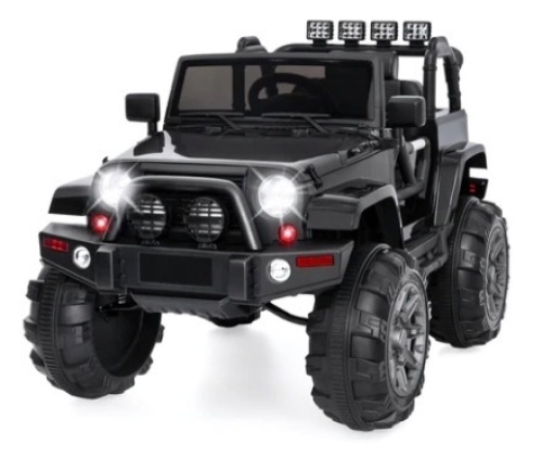 12V Kids Ride-On Truck Car Toy w/ 3 Speeds, LED, Remote & Bluetooth, Black - Lot 362