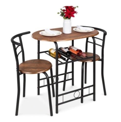 3-Piece Wooden Table & Chairs Dining Set w/ Lower Storage Shelf, Black/Brown - Lot 364
