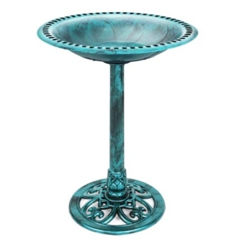 Vintage Outdoor Garden Bird Bath w/ Fleur-de-Lis Accents, Green - Lot 374