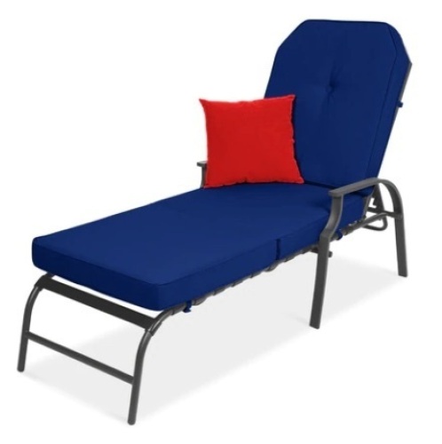 Outdoor Chaise Lounge Recliner Chair Furniture w/ 2 Cushions, Navy Blue - Lot 376