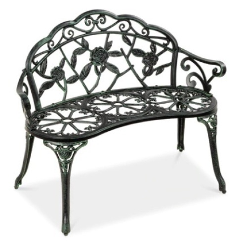 Steel Garden Bench Outdoor Patio Furniture w/ Floral Rose Accent, 39in, Black - Lot 252