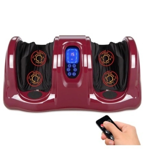 Therapeutic Foot Massager w/ High Intensity Rollers, Remote & 3 Modes, Burgundy - Lot 262