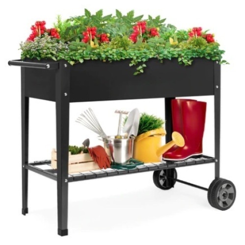 Elevated Metal Garden Bed for Backyard w/ Wheels, Shelf - Lot 283