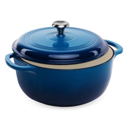 6qt Non-Stick Enamel Cast-Iron Dutch Oven Kitchen Cookware w/ Side Handles, Deep Blue - Lot 291