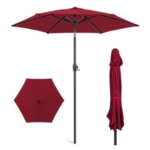 Outdoor Market Patio Umbrella w/ Push Button Tilt, Crank Lift, 7.5ft, Burgundy - Lot 310