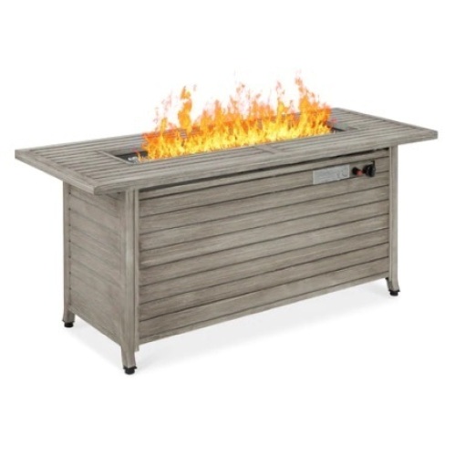50,000 BTU Rectangular Propane Gas Fire Pit Table w/ Storage & Cover, 57in, Gray - Lot 324